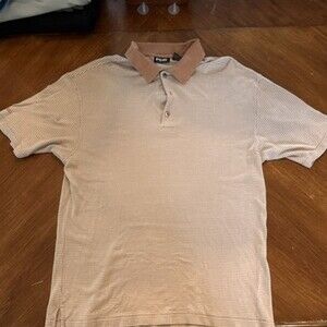 PING Collection Men's Golf Polo Shirt L Beige Brown Silk Cotton Short Sleeve